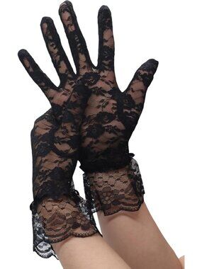 Women's Black Lace Floral Opera Tea 80s Wrist Bridal Wedding Party Gloves